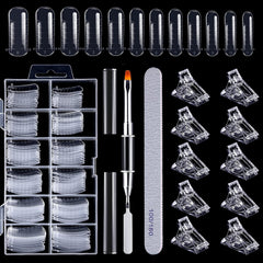 Set de 120 de forme pentru unghii, extensii de unghii, forme cu gel pentru unghii, set de forme pentru unghii cu perie cu două capete și pilă pentru unghii cu cleme, pentru unghii cu gel