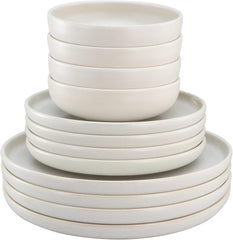 CreaTable, 33065, seria Uno alb-gălbui, set de veselă cu 12 piese, set de farfurii din gresie, potrivit pentru mașina de spălat vase și cuptorul cu microunde, fabricat în Portugalia