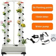 56 Kapsler Hydroponic Grow System - Lodret Hydroponic Tower med 30L vandtank, Have Hydroponic Grow System, Urtefrugt Grøntsags Aeroponic Grow Kit