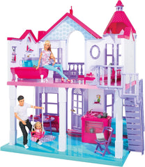 Simba 104661996 - Steffi Love Dreamhouse, Stort Legehus, 4 Værelser, INGEN DUKKERE, 84 cm høj, To Etager, Working Bell, Sammenklappelig Naty Shop Dollhouses Standardtitel