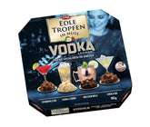 Edle Tropfen i Nuss Vodka Lounge 100g, væskefyldte chokoladepraliner med mælkechokoladeglasur og sprøde stykker hasselnød