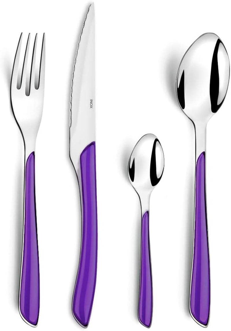 Amefa ECLAT, tacâmuri pentru 4 persoane, oțel inoxidabil cu mânere din plastic de înaltă calitate în violet, 16 piese Bucatarie Naty Shop
