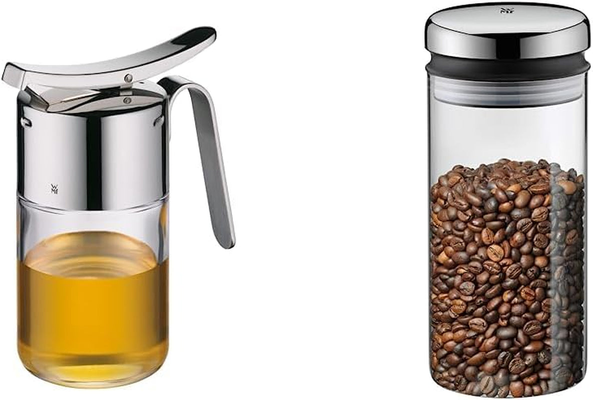 WMF Dozator sirop/miere barista 240ml, borcan de depozitare sticlă & depot 1l, înălțime 21,5 cm, borcan de depozitare cu capac, recipient pentru boabe de cafea, borcan pentru cereale, borcan de depozitare a alimentelor cu deschidere mare de umplere Cutii depozitare alimente Naty Shop Pachet cu cutie de depozitare