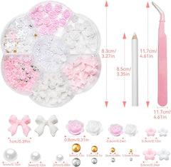 3D Nail Charms, Nail Art Charms Schleifen, Blumen Und Perlen, Nagel Charms Aus Harz, Nageldekorations Sets, DIY Charms Nägel, Nagelanhänger