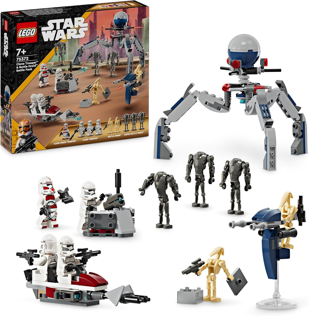 LEGO Star Wars 75372 Clone Trooper & Battle Droid Battle Pack, inkl. 4 minifigurer, 5 droider og speeder motorcykel med skydespil - Byggelegetøj til drenge og piger på 7+ Byggesæt Besuche den LEGO-Store Battle pack