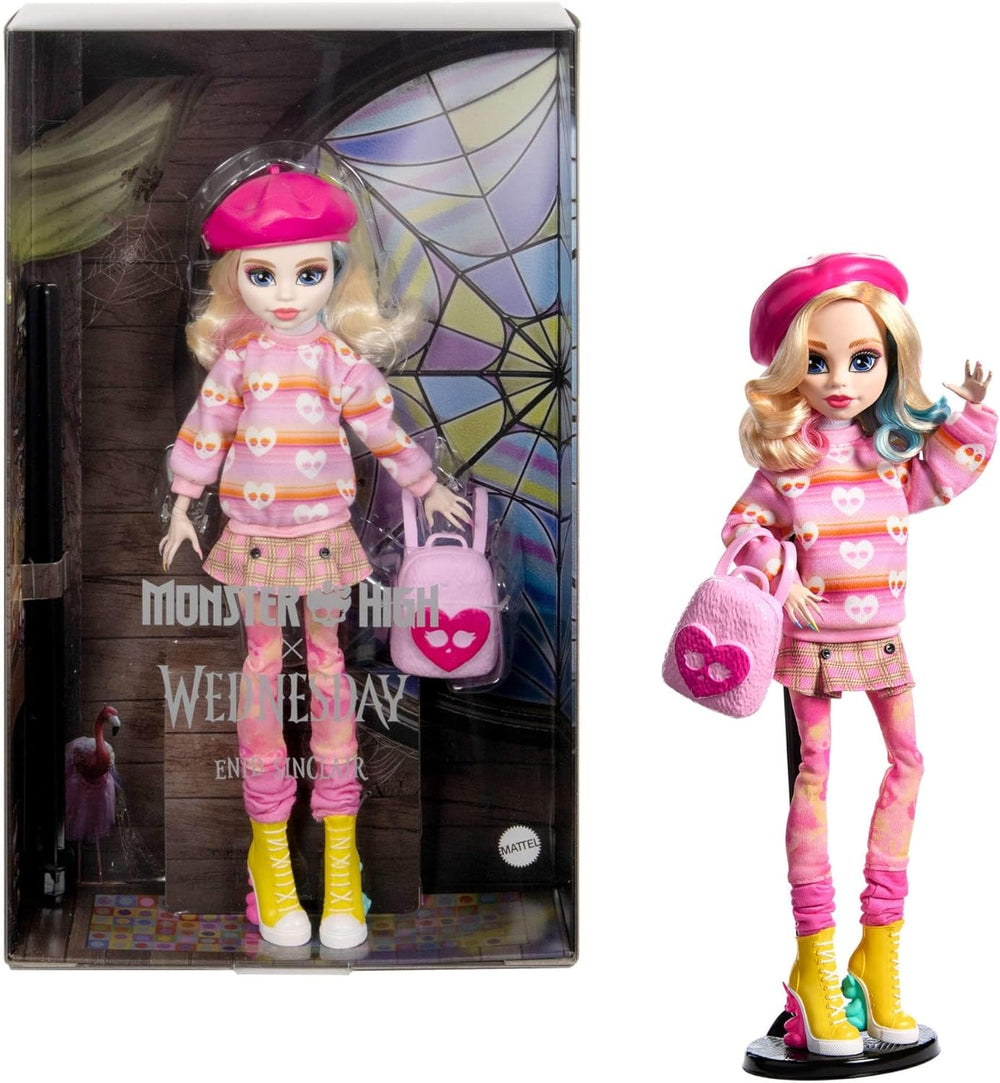 Monster High onsdagsdukke og tilbehør Enid Sinclair Pink baret og rygsæk Samlerobjekt dukkestativ HXJ05 Naty Shop Dolls Standardtitel
