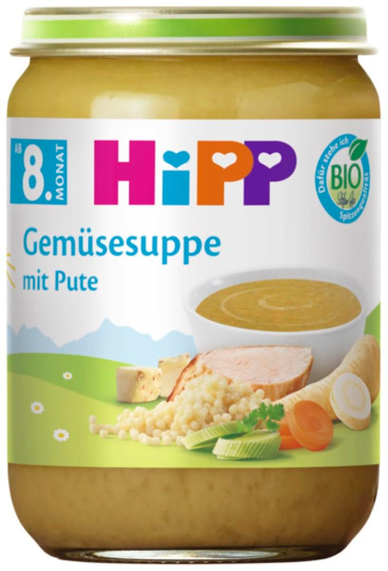 HiPP Bio kalkun grøntsagssuppe (6 x 190g), fra 8 måneder, uden tilsat salt, med Omega-3, af bedste økologiske kvalitet