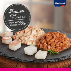 Vitakraft Poésie Délice, Fish Selection, Nassfutter Katze, Katzennassfutter in Sauce, mit Seelachs, mit Kabeljau, ohne Zusatz von Zucker und Getreide (1 Paket mit 6x 85g)