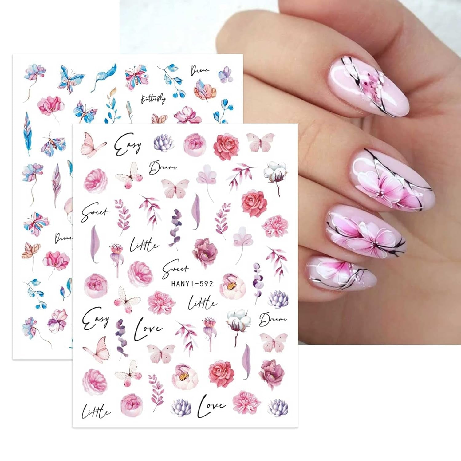JMEOWIO Nagelsticker Frühling Blumen 10 Blatt Nail Art Sticker Selbstklebend Nagelaufkleber Buntes Sommer Blumen Dekoration Nageldesign Zubehör