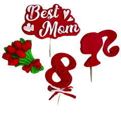 Set 4 decoratiuni comestibile din pasta de zahar, Cea mai buna mama Decoratiuni din Pasta de Zahar Naty Shop