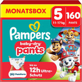 Scutece Pampers Baby-Dry Pants Ediția Patrula Cățelușilor, mărimea 5, 160 de scutece, 11 kg - 17 kg, ajustare la 360° cu sistem de oprire și protecție