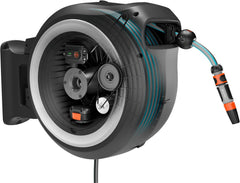 Cutie de furtun de perete fără fir Gardena PowerRoll XXL solo: Tambur automat pentru furtun cu furtun de grădină de 40 m, ghidaj pentru furtun și RollControl, alimentat cu baterii, rezistent la UV și îngheț (18647-55)