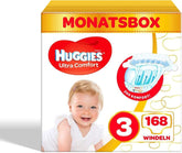 Huggies Ultra Comfort babybleer, str. 3 (4-9 kg), 168 styk Mor og barn Naty Shop Ultra Comfort str. 3