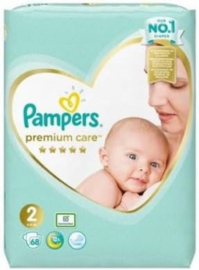 Pampers Ble Størrelse 2 (4-8 kg), Premium Care Bleer, 68 stykker, Den bedste komfort og beskyttelse til følsom hud fra Pampers