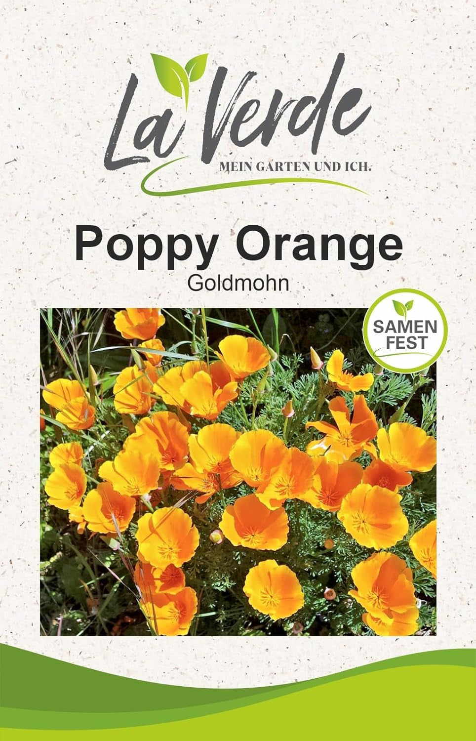 La Verde MIN HAVE OG MIG. California valmuefrø 'Poppy Orange' i ca. 250 planter, californisk valmue, langblomstrende frø, ikke-GMO