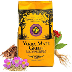 Yerba „Potente” 400 G | Ceai Mate brazilian cu scoarță de Catuaba, rădăcină de ginseng siberian, scoarță de Lapacho și Muira Puama | Ingrediente naturale | Frunze verzi de Mate