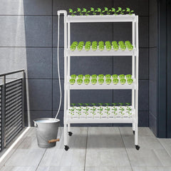 Hydroponisk dyrkningssæt med 108 plantepladser, 4 niveauer med vandpumpe. Hydroponics system lavet af fødevarekvalitet PVC-U rør til hjemmet, altanen, haven og altanens grøntsager.