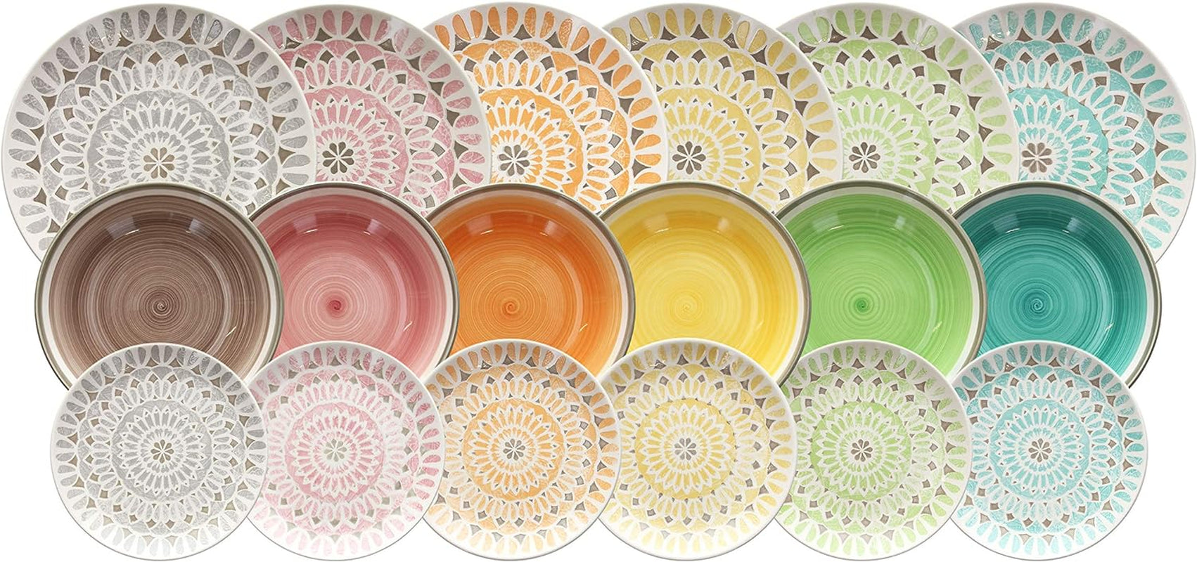 LS17018M064 Kapstadt Geschirrset, 18-Teilig, Keramik, Mehrfarbig, Rund, 8489 Gramm Seturi vesela masa Naty Shop Single