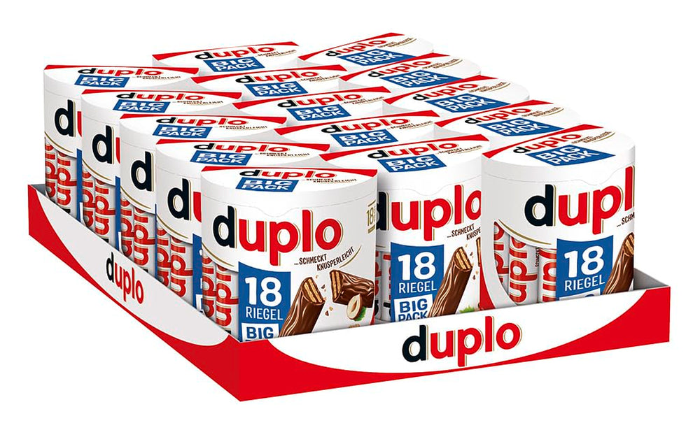 Ferrero duplo Large Pack - Chokoladebarer med fin nougatcreme, sprød oblat og fin mælkechokolade - Karneval og fastelavnsslik - 15 pakker med 18 individuelt indpakkede barer