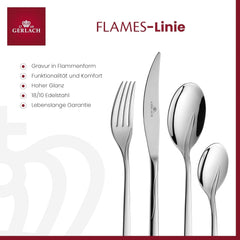 Gerlach Flames Besteck-Set 12 Personen Spülmaschinenfest Essbesteck Edelstahl Elegantes Tafelbesteck Messer Gabel Löffel Teelöffel Kuchengabel Soßenlöffel Kuchenspachtel Glänzend Rostfrei 68 Stk Bucatarie Naty Shop