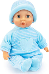 Bayer Design 92802AU My First Baby 28cm, Babypuppe, Weichkörperpuppe mit Schlafaugen, sehr handlich, niedliches Outfit, blau mit Herz