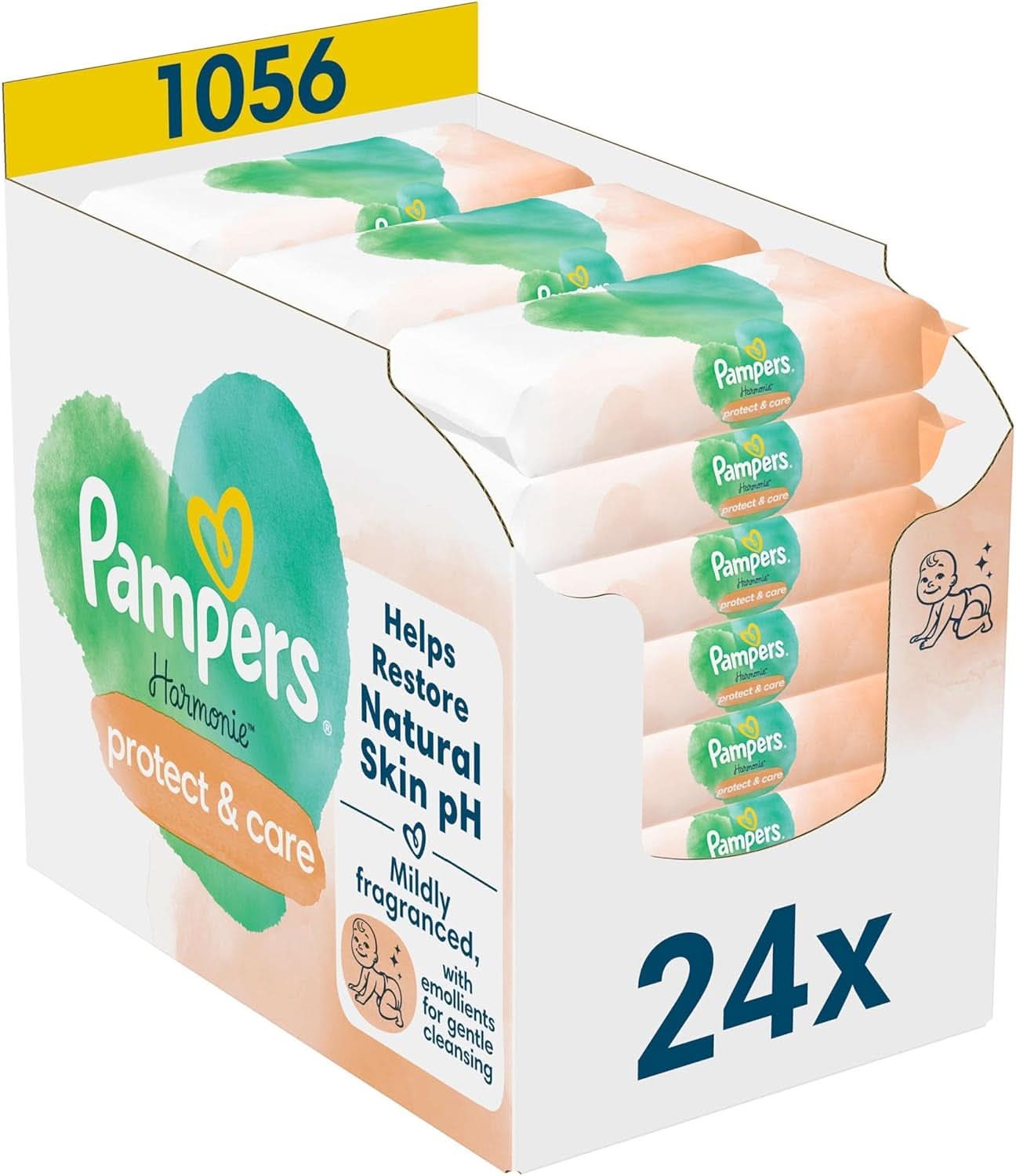 Pampers Harmonie Protect & Care Feuchttücher 9 Packungen Mit Jeweils 44 Feuchttüchern = 396 Feuchttücher, Helfen, Den Natürlichen Ph-Wert Der Haut Wiederherzustellen, Mit Einem Tropfen Calendula Naty Shop 1056 Stück (1Er Pack) Mit Calendula
