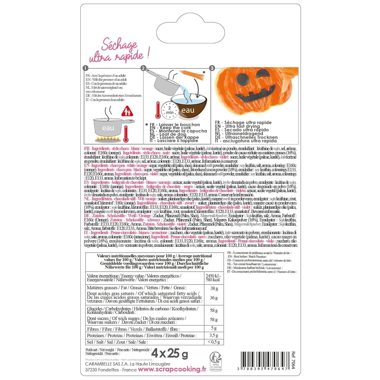 Scrapcooking - Set de 4 stilouri de ciocolată de Halloween - negru, portocaliu, violet și alb, scrieți și desenați pe deserturi, prăjituri și biscuiți Naty Shop