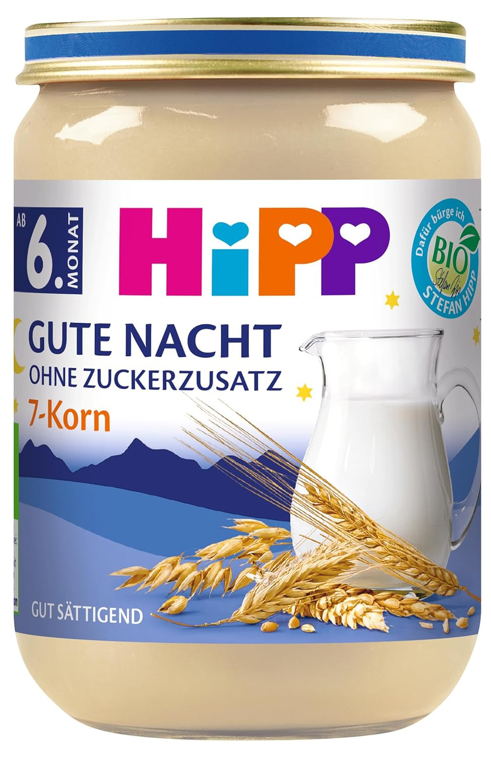 HiPP Organic Good Night med 7 korn (6 x 190g), babymad fra 6 måneder, uden tilsat sukker, meget mættende, bedste økologiske kvalitet
