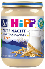 HiPP Organic Good Night med 7 korn (6 x 190g), babymad fra 6 måneder, uden tilsat sukker, meget mættende, bedste økologiske kvalitet