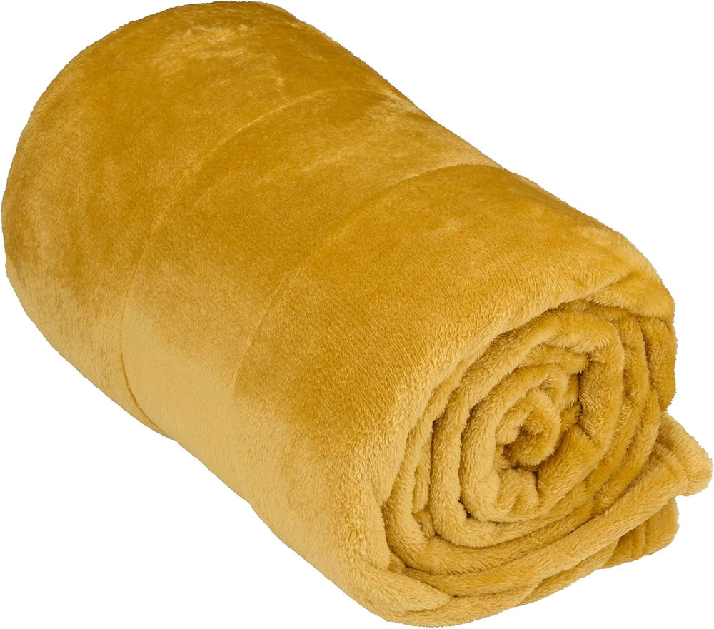 Articasa pătură din fleece 150 X 200 Cm - cuvertură de pat - pătură confortabilă - pătură de canapea - pătură de canapea pentru 1 persoană - decorare cameră de zi - lavabilă la mașină - galben muștar - fleece/poliester Paturi si Cuverturi Arti Casa Titlu implicit