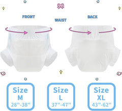 CutiePlusU voksenbleer, tør overflade, maksimal absorptionsevne natten over, engangsinkontinensble - blå, lyserød, hvid, 3-pak (medium 71-96 cm)