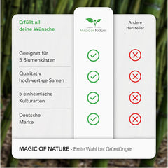 Magic of Nature Balcony Box Mix - 10 g frø - Bivenlige planter - Nem at bruge - Bee Paradise - 5 indfødte dyrkede arter - Velegnet til blomsterkasser og plantekasser