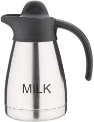Cană de lapte vidată Olympia cu capac cu filet, 500 ml/17 oz, oțel inoxidabil cu capac negru, imprimeu cu lapte pe lateral, stații de bufet pentru ceai și cafea, CL371