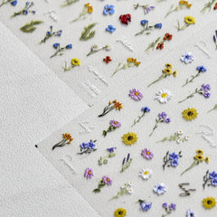JMEOWIO 3D Nagelsticker Bunte Blumen Nail Art Sticker Selbstklebend Nagelaufkleber 5D Stereoskopisch Frühlings Sommer Blumen Dekoration Nageldesign Zubehör 2 Blatt