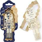 ScrapCooking - Set Forme de Biscuiți + Mașină de Gofrare Spargător de Nuci din Lemn – Formă de Biscuiți de Crăciun din Oțel Inoxidabil pentru Biscuiți în Relief – Accesoriu Formă de Coacere Sablată – Culoare Aurie – 2097