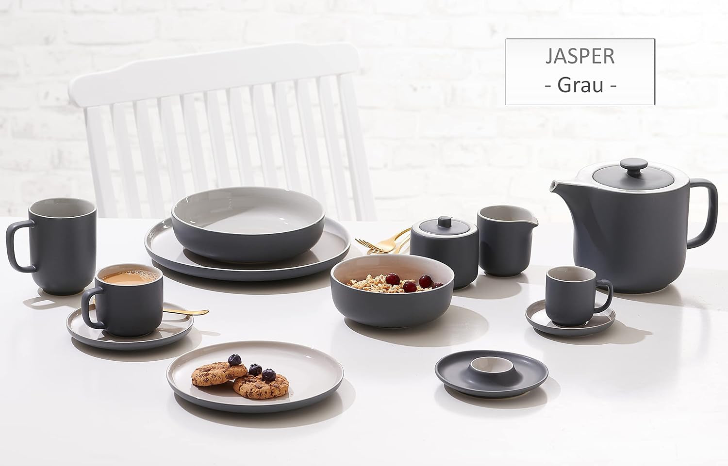 Ritzenhoff & Breker Tafelservice Jasper, 8-Teilig, Grau, Steinzeug, Speiseteller Und Suppenschalen Für 4 Personen Seturi vesela masa Naty Shop