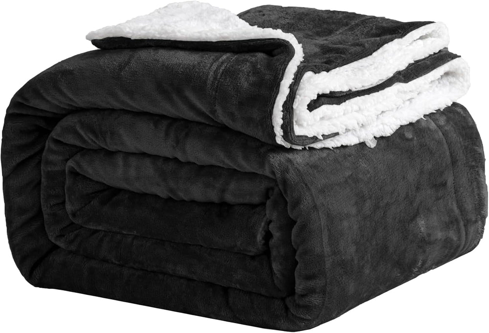 Hyggeligt tæppe 150X200Cm sort Fleece-tæppe Living Sherpa-tæppe sofa kastesofa Varmt Vinter Blødt tæppe (sort, 150X200Cm) Good Nite Senge og tæpper Sort 150X200Cm