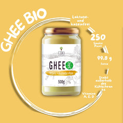 Cibo Bio Ghee 500g – Milch aus Parma & Reggio Emilia – Hergestellt i Italien – Weidekühe – Rauchpunkt 250°C – Aus Centrifugensahne