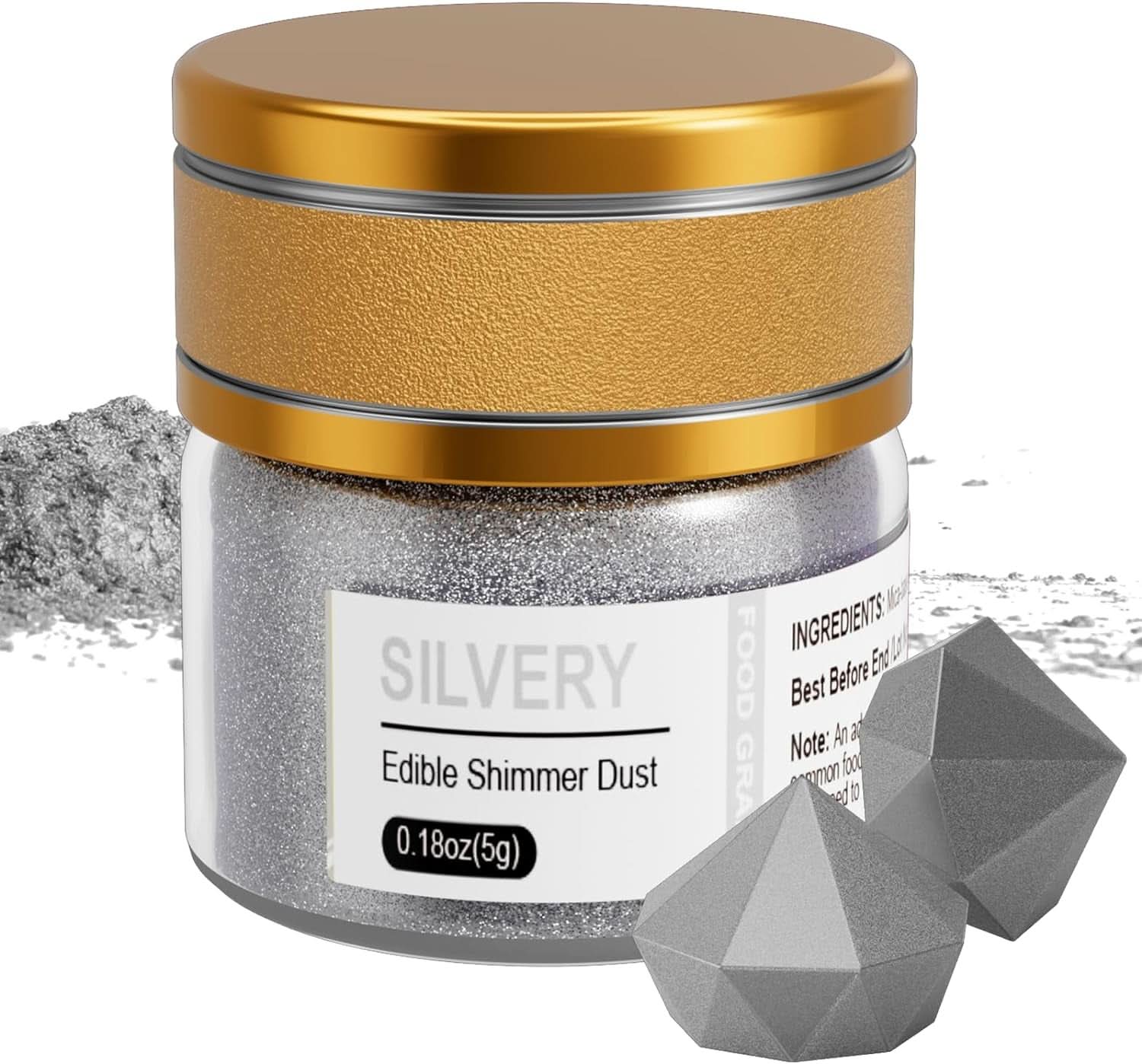 Glitter comestibil, diverse nuante, 5 grame Naty Shop Argintiu