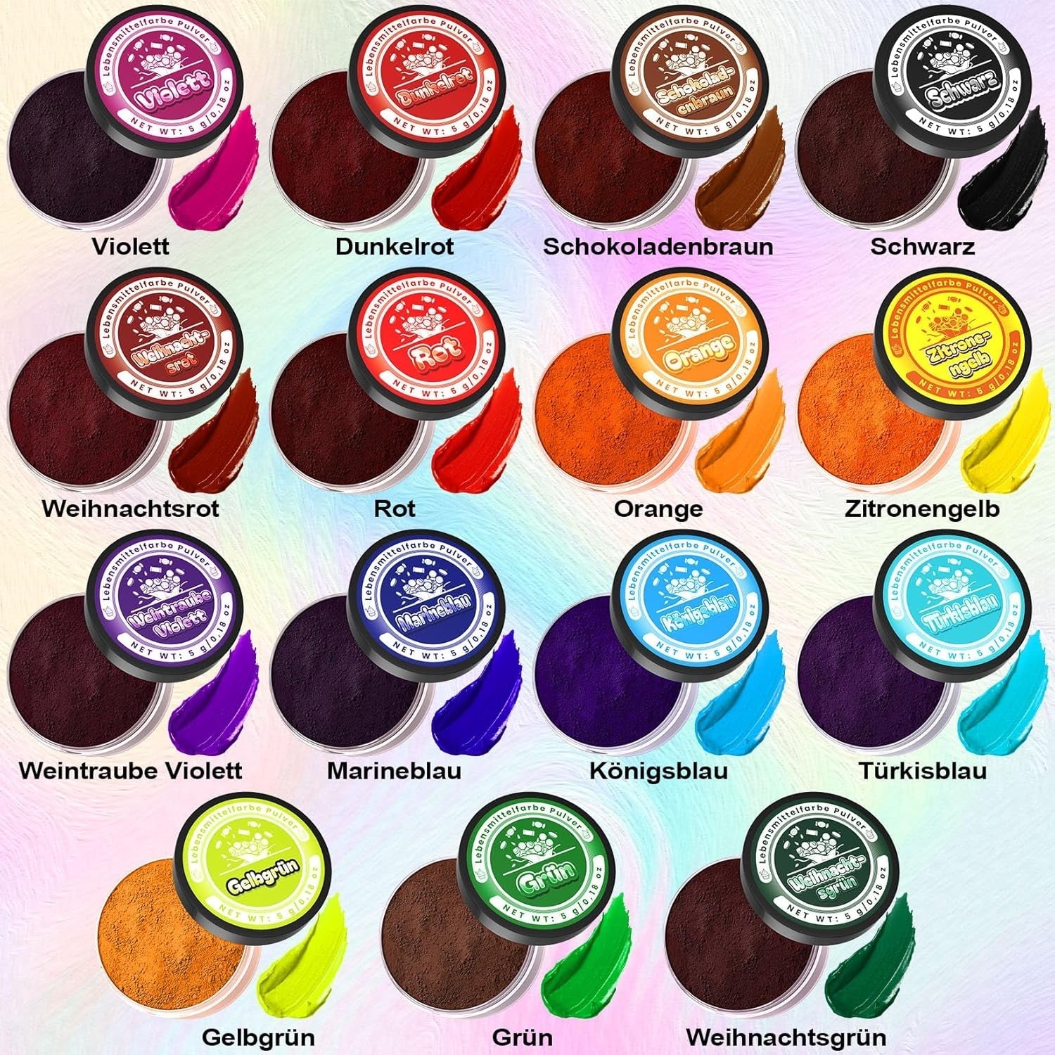 Colorant alimentar pudră – Set de 15 x 5g coloranți alimentari vibranți, coloranți alimentari foarte concentrați pentru decorarea prăjiturilor, macaroanelor, cremei de unt, gogoșilor, coptului, slime-ului – Vegan, sigur