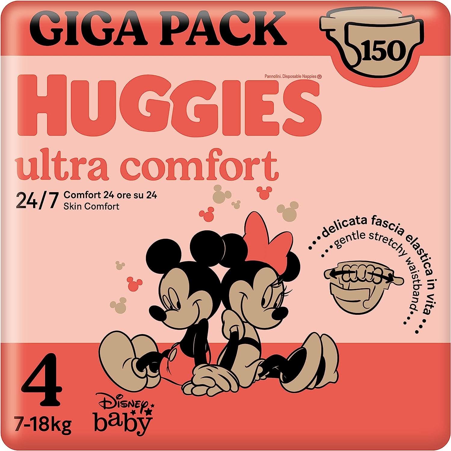 Huggies Ultra Comfort, scutece mărimea 4 (7-18 kg), design Disney, pachet de depozitare Mama si Copilul Naty Shop 4, 150 scutece
