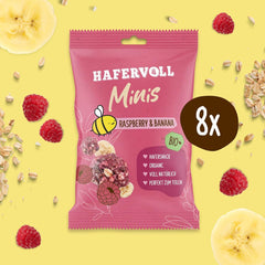 HAFERVOLL Minis Raps og Banan 8x 65g - Certificeret økologisk, med honning, uden tilsat sukker, perfekt til deling
