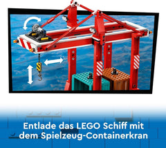 LEGO City havn med fragtskib, byggelegetøj til drenge og piger fra 8 år, gaveide til børn, containerkran, legetøjsskib og 8 minifigurer 60422 Byggesæt Besuche den LEGO-Store