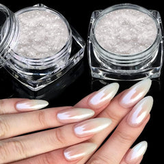 2 Schachteln Weiße Perle Chrom Nagelpuder - Transparent Aurora Ice Shimmer Chrome Pigment Pulver Für Nägel, Glazed Donut Glitzerpuder Nails Spiegeleffekt-Glitter Nagelkunst-Pulver Für Diy-Salon