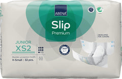 Scutece Slip Premium Junior, etichetate ecologic, protecție îmbunătățită împotriva scurgerilor, scutece sigure și confortabile pentru copii – Mărimea 7/XS2, circumferința taliei 40–60 cm, vârste 5–15 ani, 1 x 32 bucăți