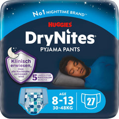 Huggies DryNites Super Absorberende Natbefugtningsbleer til drenge 8-13 år (30-48 kg) 27 Count (3 x 9 Count) Trussebleer