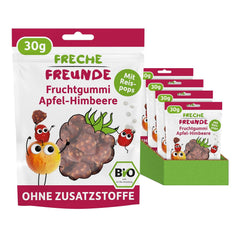 FRECHE FREUNDE Økologiske frugtgeléer, æble, hindbær og ris slikkepinde, frugtagtig sød snack til børn, glutenfri, vegansk, pakke med 20 stk (20 x 30 g)