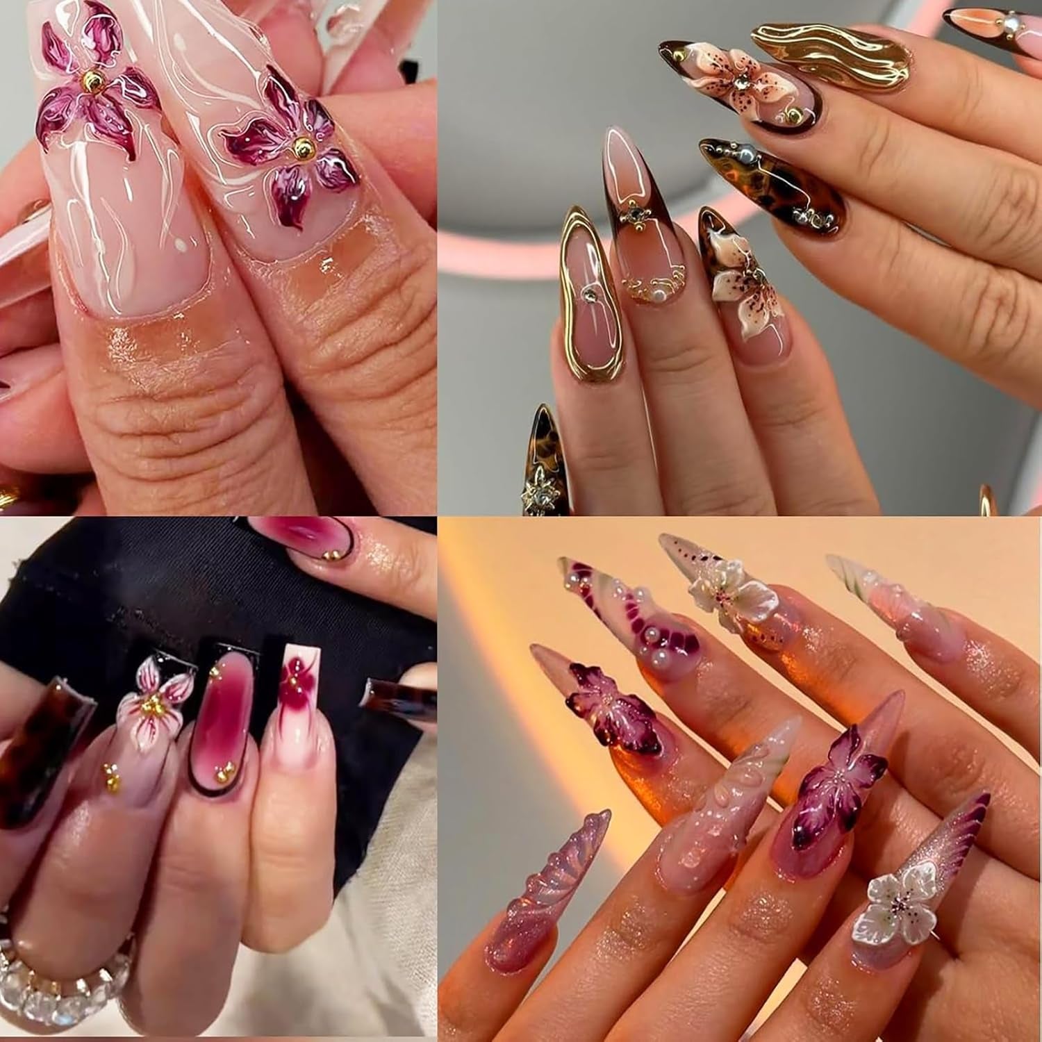 50 de bucăți de pandantive pentru unghii cu flori 3D, artă pentru unghii cu gel 3D, pandantive pentru unghii, bijuterii colorate de vară, accesorii pentru unghii DIY, cristale flori de hibiscus în relief, artă pentru unghii cu gradient pentru femei