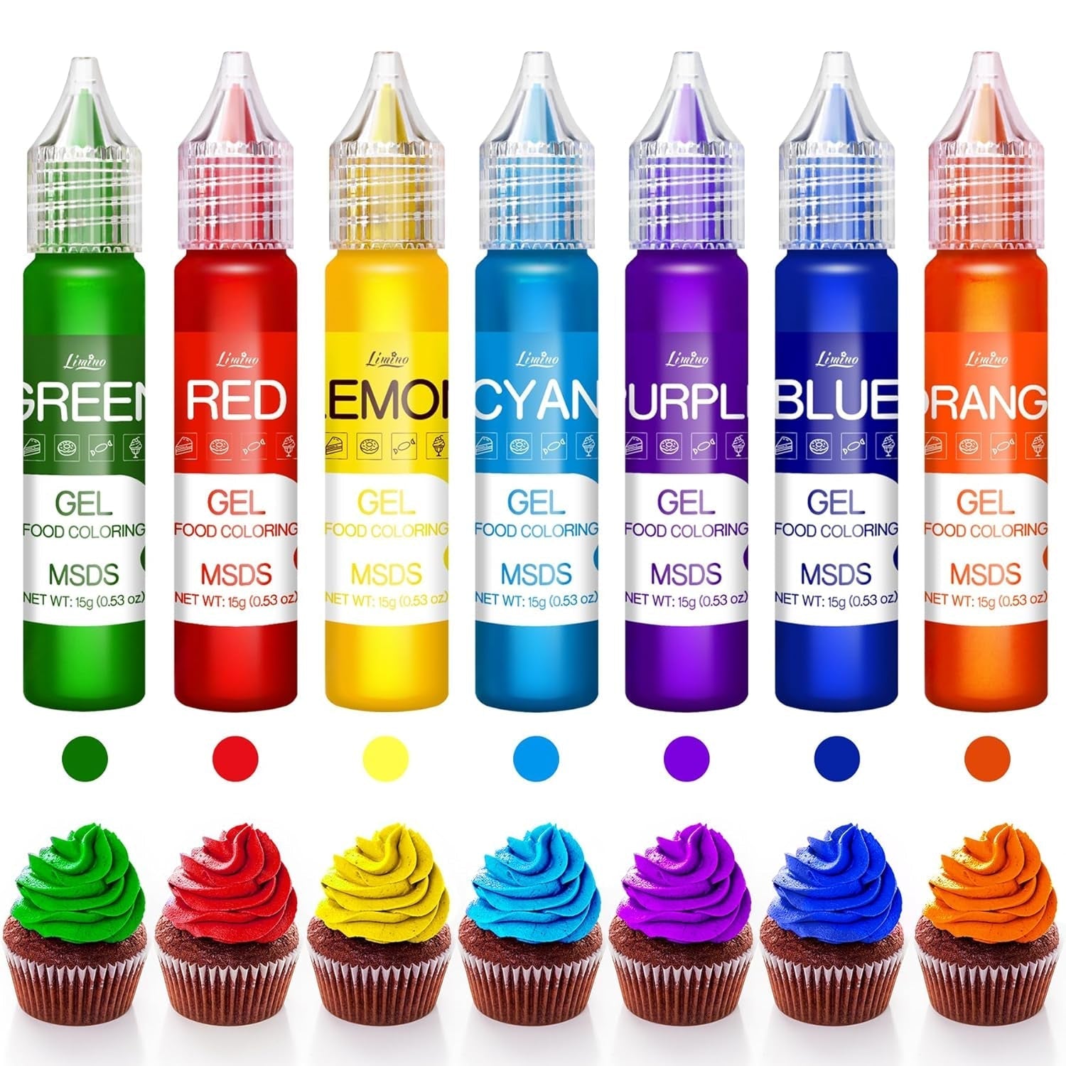 Colorant alimentar în gel - Coloranți alimentari în culorile curcubeului pentru prăjituri, copt, fursecuri, macaroane - Colorant alimentar concentrat fără zahăr pentru decorarea torturilor, băuturi, ouă de Paște, slime - 15 g fiecare