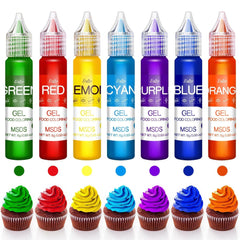 Colorant alimentar în gel - Coloranți alimentari în culorile curcubeului pentru prăjituri, copt, fursecuri, macaroane - Colorant alimentar concentrat fără zahăr pentru decorarea torturilor, băuturi, ouă de Paște, slime - 15 g fiecare